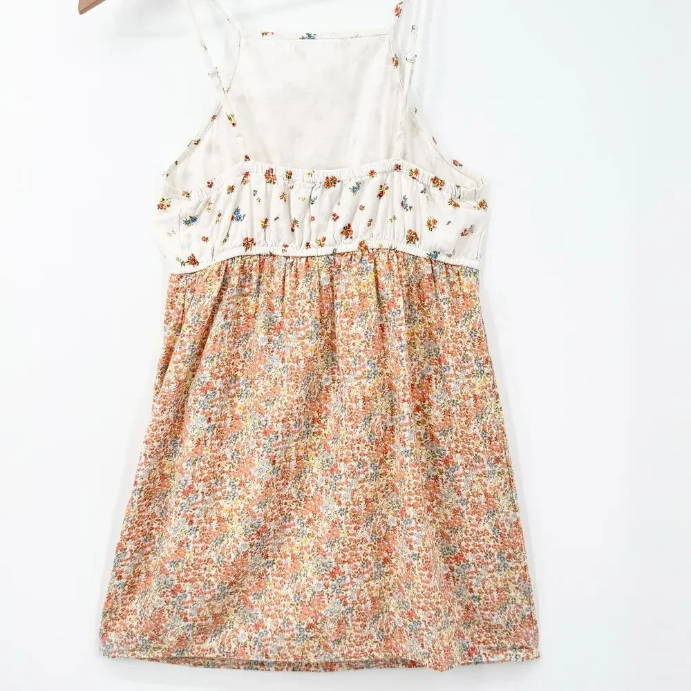 American Eagle Floral Linen Blend High Neck Mini Dress Women’s M Cottagecore